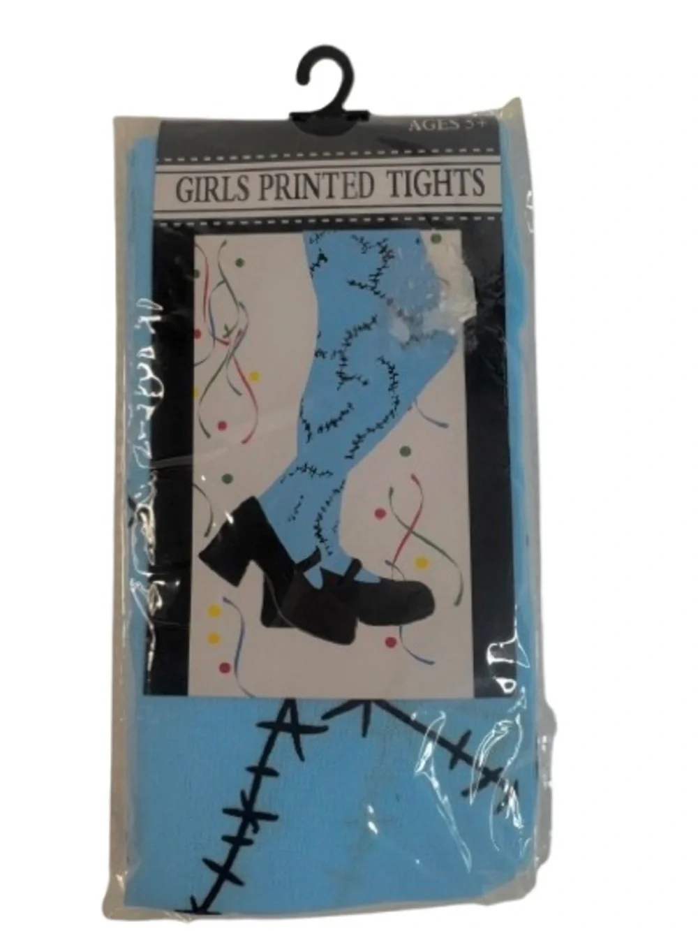 Girls Printed Tights Light Blue with Black Stitch Design